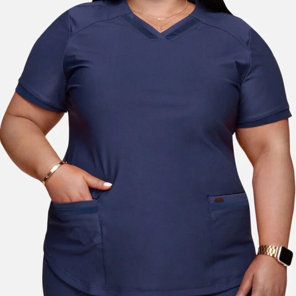 Cherokee Form Women's Navy Curved Hemline V-Neck Scrub Top